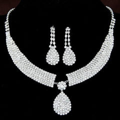 Women's Elelgant Crystal Studded Necklace Set - Silver Finished - dealskart.com.au