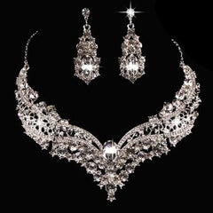 Women's Elelgant Crystal Studded Necklace Set - Silver Finished - dealskart.com.au