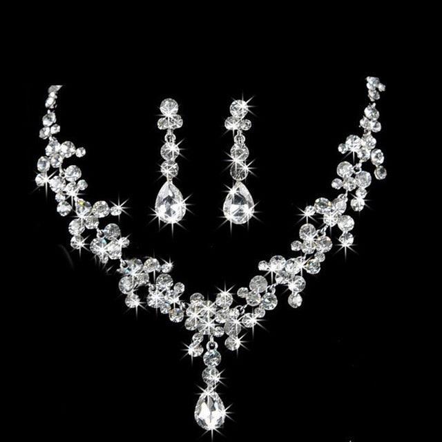 Women's Elelgant Crystal Studded Necklace Set - Silver Finished - dealskart.com.au