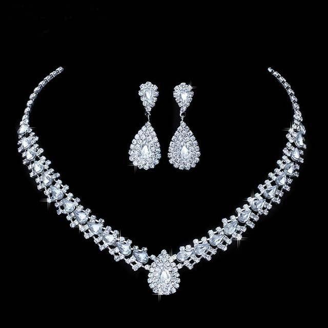 Women's Elelgant Crystal Studded Necklace Set - Silver Finished - dealskart.com.au