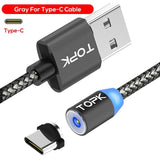 TOPK AM17 LED Magnetic USB Cable / Micro USB / Type-C For iPhone X Xs Max Magnet Charger for Samsung Xiaomi Pocophone USB C - dealskart.com.au