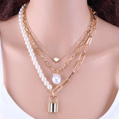 KMVEXO Fashion 2 Layers Pearls Geometric Pendants Necklace - dealskart.com.au