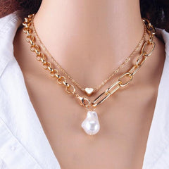 KMVEXO Fashion 2 Layers Pearls Geometric Pendants Necklace - dealskart.com.au