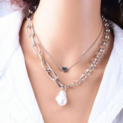 KMVEXO Fashion 2 Layers Pearls Geometric Pendants Necklace - dealskart.com.au