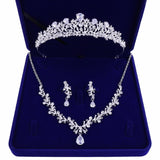 Luxury Noble Crystal Leaf Bridal Jewelry Sets Rhinestone Crown Tiaras Necklace Earrings Set for Bride African Beads Jewelry Sets - dealskart.com.au