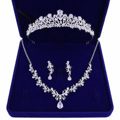 Luxury Noble Crystal Leaf Bridal Jewelry Sets Rhinestone Crown Tiaras Necklace Earrings Set for Bride African Beads Jewelry Sets - dealskart.com.au