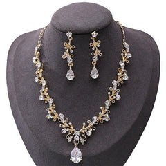 Luxury Noble Crystal Leaf Bridal Jewelry Sets Rhinestone Crown Tiaras Necklace Earrings Set for Bride African Beads Jewelry Sets - dealskart.com.au