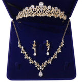 Luxury Noble Crystal Leaf Bridal Jewelry Sets Rhinestone Crown Tiaras Necklace Earrings Set for Bride African Beads Jewelry Sets - dealskart.com.au