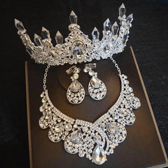 Women's Exquisite Silver Plated Necklace Set - With Tiara - dealskart.com.au