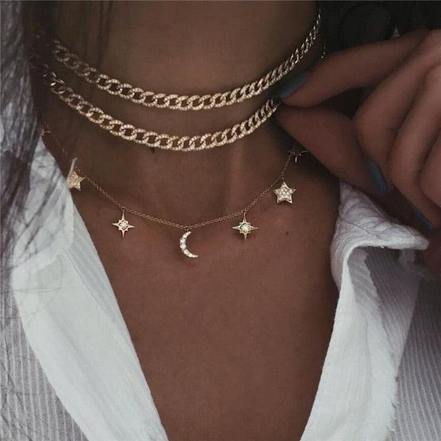 Boho Multi-element Crystal Necklaces For Women Fashion Gold Necklace Vintage Multiple Layers Pendant Necklace Jewelry Gift - dealskart.com.au