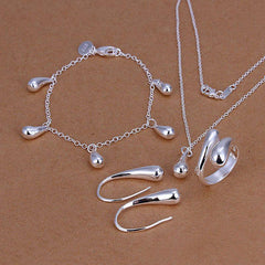 N925-sterling Silver color fashion jewelry drop necklace & bracelet & ring adjustable & earrings ladies jewelry set SS223 - dealskart.com.au