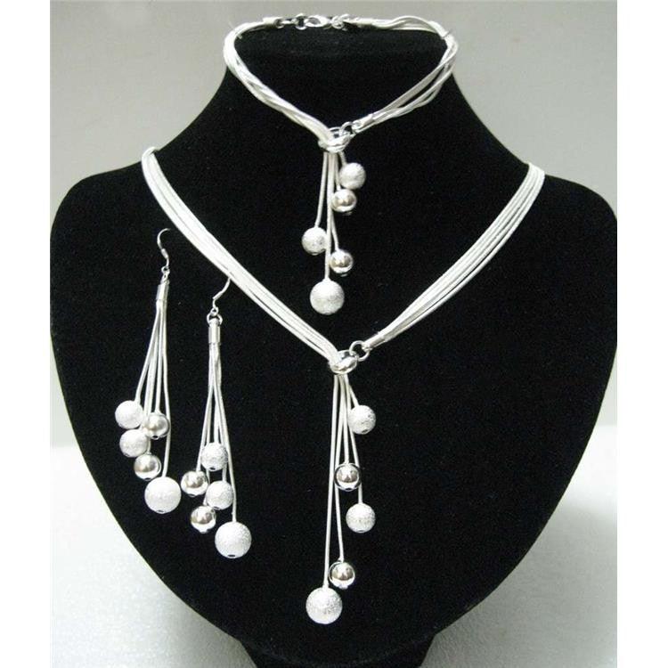 Qilesen Silver Finished Beaded Jewelry Set - Silver Threads - dealskart.com.au