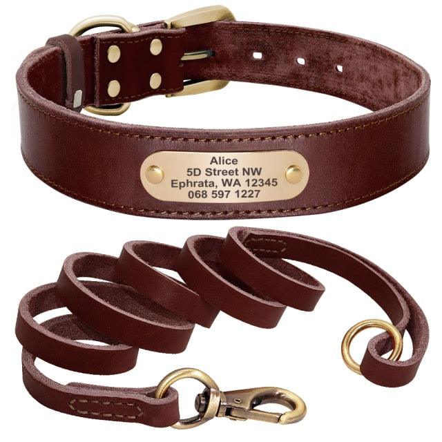 Custom Leather Dog Collar and Leash Set for Small/Medium/large sized dogs - dealskart.com.au