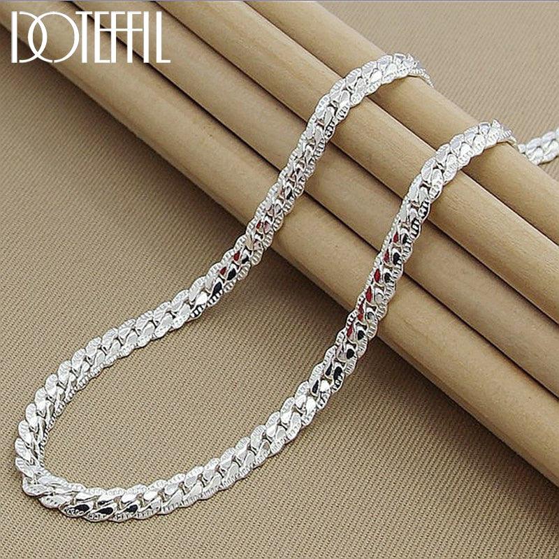 DOTEFFIL 925 Sterling Silver 6mm Full Sideways Necklace 18/20/24 Inch Chain For Woman Men Fashion Wedding Engagement Jewelry - dealskart.com.au