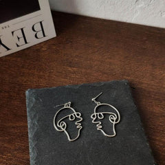 Punk Human Face Drop Earrings For Women Retro Abstract Hollow out Statement Hand Metal Fashion Dangle Earring Jewelry - dealskart.com.au