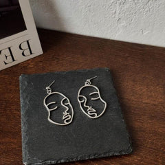 Punk Human Face Drop Earrings For Women Retro Abstract Hollow out Statement Hand Metal Fashion Dangle Earring Jewelry - dealskart.com.au