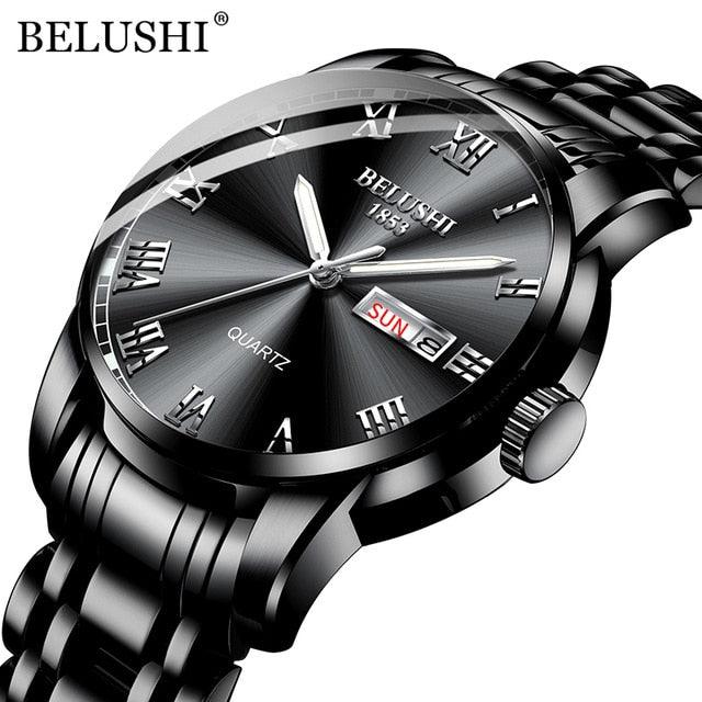 BELUSHI Top Brand Luxury Mens Watches Luminous Waterproof Stainless Steel Watch Quartz Men Date Calendar Business Wristwatch - dealskart.com.au