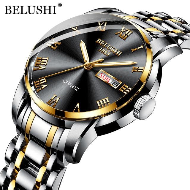 BELUSHI Top Brand Luxury Mens Watches Luminous Waterproof Stainless Steel Watch Quartz Men Date Calendar Business Wristwatch - dealskart.com.au