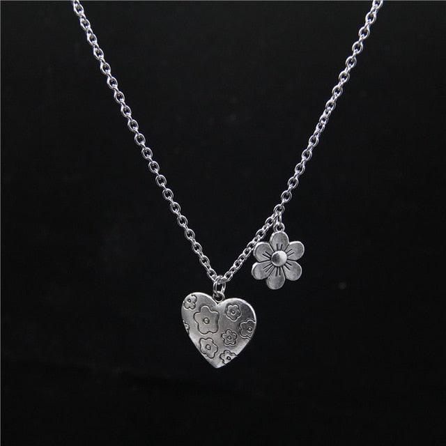 Punk Rock Flower Bear Heart Pendant Necklace Hip Hop Fashion Jewelry Cool For Women Girl Gifts Accessories Party Nightclub Gifts - dealskart.com.au