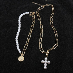 KMVEXO Fashion 2 Layers Pearls Geometric Pendants Necklace - dealskart.com.au