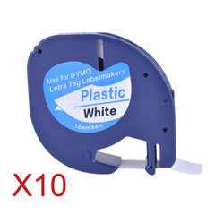 10 Compatible Dymo LetraTag 91201 Black on White (12mm x 4m) Plastic Label Tapes 91201 91221 59422 S0721660 - dealskart.com.au