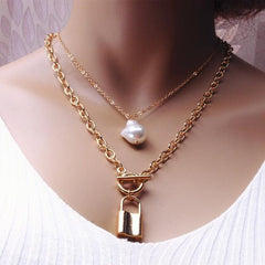 KMVEXO Fashion 2 Layers Pearls Geometric Pendants Necklace - dealskart.com.au