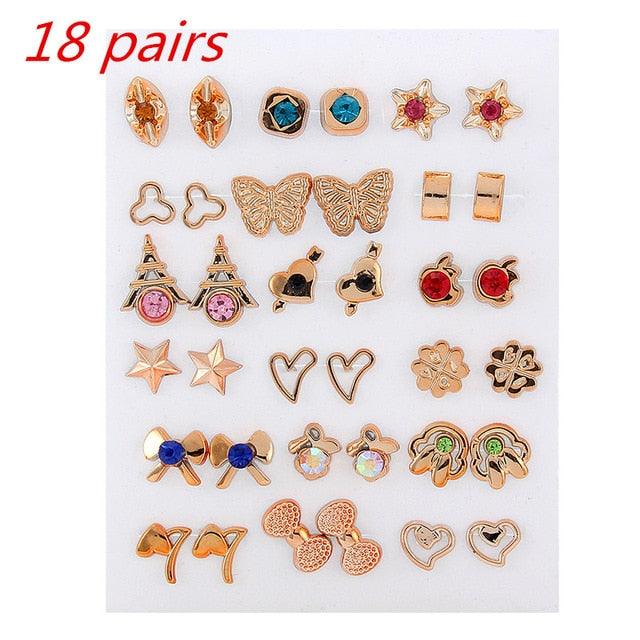 36Pairs/18pairs Earrings Mixed Styles Rhinestone Sun Flower Geometric Animal Plastic Stud Earrings Set For Women Girls Jewelry - dealskart.com.au