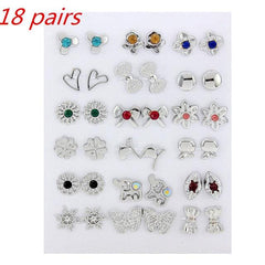 36Pairs/18pairs Earrings Mixed Styles Rhinestone Sun Flower Geometric Animal Plastic Stud Earrings Set For Women Girls Jewelry - dealskart.com.au