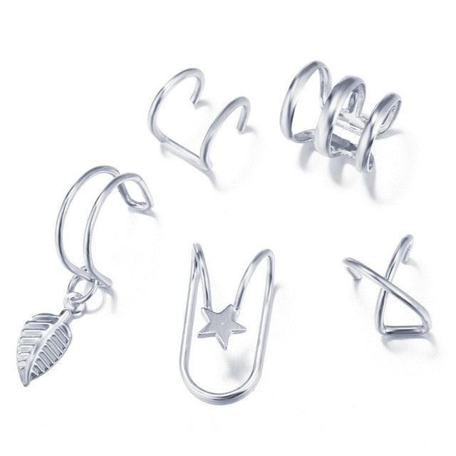 12pcs/set 2020 Fashion Gold Color Ear Cuffs Leaf Clip Earrings for Women Climbers No Piercing Fake Cartilage Earring Accessories - dealskart.com.au