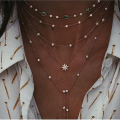 Bohemian Multi-layer Moon Star Necklace For Women Gold Color 2020 Vintage Pendants Necklaces Geometry Chokers Jewelry Gift - dealskart.com.au