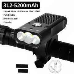 Built-In 5200mAh Bicycle Light L2/T6 USB Rechargeable Power Bank Bright 3Modes Bike Light Waterproof Headlight Bike Accessories - dealskart.com.au