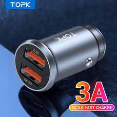 TOPK Quick Charge 3.0 MINI USB Car Charger Dual USB Fast Charger 3.1A for Xiaomi cellphone iPhone 11 Pro Max Mobile Phone Charge - dealskart.com.au