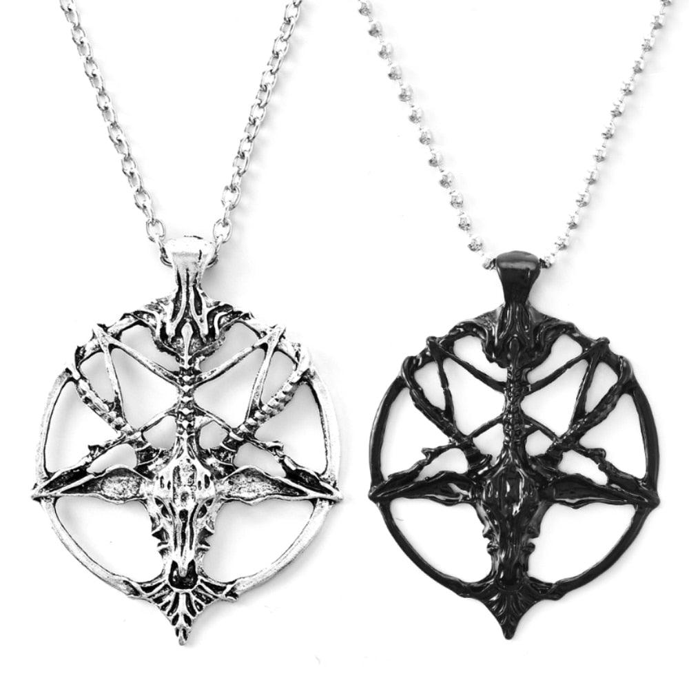 Fashion Vintage Women Men Pentagram Pan God Skull Goat Head Pendant Chain Necklace Jewelry - dealskart.com.au