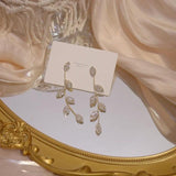 OBEAR Silver Plated Crystal Leaf Tassel Drop Earrings For Women Wedding Fashion Jewelry Gift - dealskart.com.au