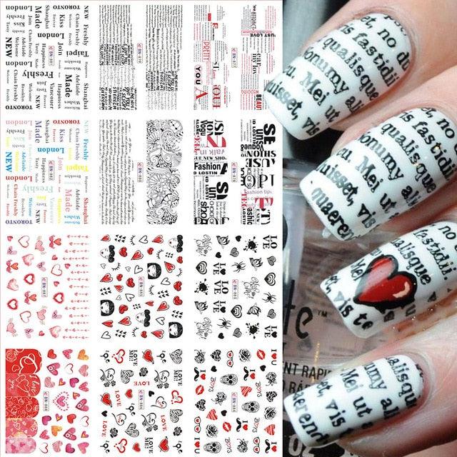 12 Pcs Manicure Love Nail Decoration Water Sticker - dealskart.com.au