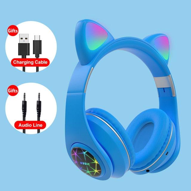 Cute Cat Earphones Wireless Headphones Muisc Stereo Bluetooth Headphone With Microphone Children Daughter Earpieces Headset Gift - dealskart.com.au