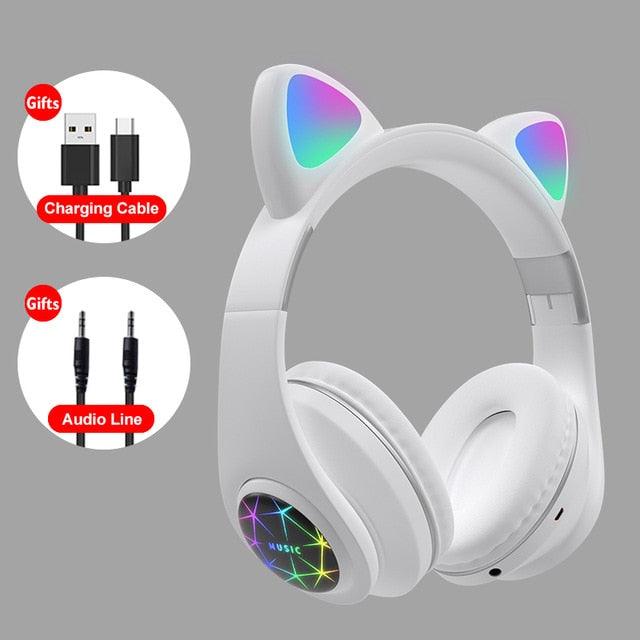 Cute Cat Earphones Wireless Headphones Muisc Stereo Bluetooth Headphone With Microphone Children Daughter Earpieces Headset Gift - dealskart.com.au