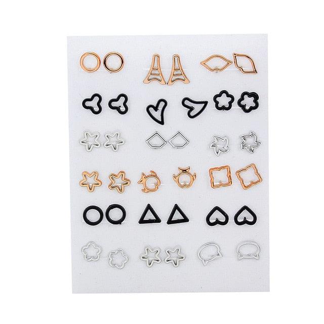 36Pairs/18pairs Earrings Mixed Styles Rhinestone Sun Flower Geometric Animal Plastic Stud Earrings Set For Women Girls Jewelry - dealskart.com.au