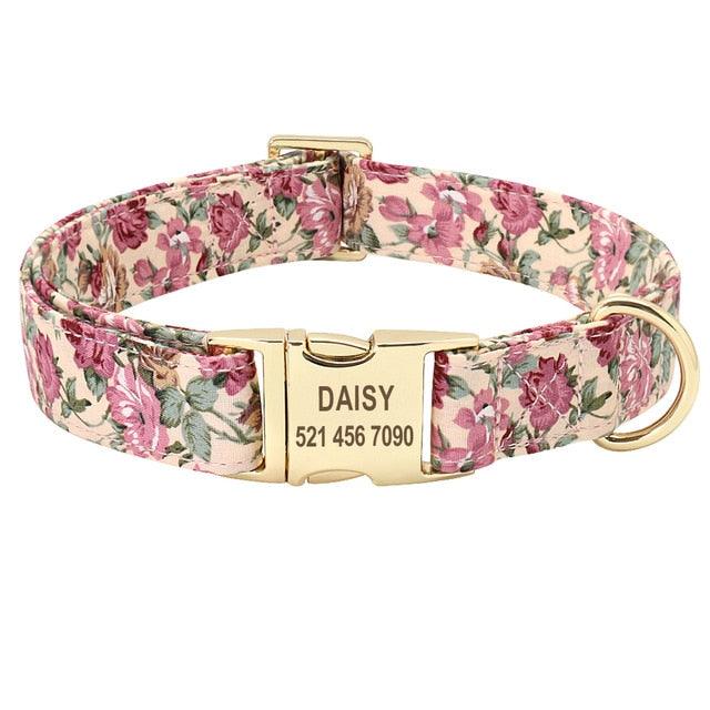 Cute Floral Prints Engravable Dog Collar Belts - dealskart.com.au