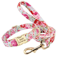 Cute Floral Prints Engravable Dog Collar Belts - dealskart.com.au