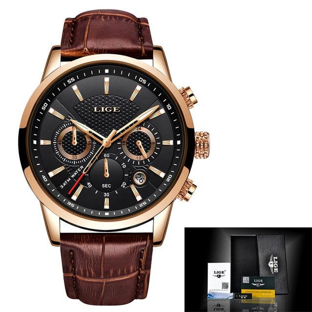 2021 New Mens Watches, Top Brand Leather Chronograph Waterproof Sport Automatic Date Quartz Watch For Men Relogio Masculino - dealskart.com.au