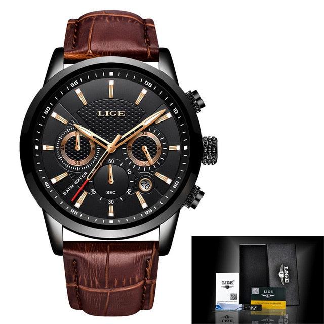 2021 New Mens Watches, Top Brand Leather Chronograph Waterproof Sport Automatic Date Quartz Watch For Men Relogio Masculino - dealskart.com.au