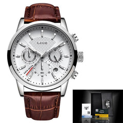 2021 New Mens Watches, Top Brand Leather Chronograph Waterproof Sport Automatic Date Quartz Watch For Men Relogio Masculino - dealskart.com.au