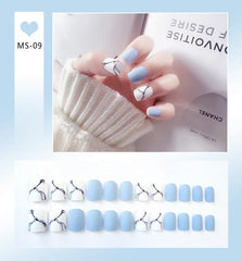 24pcs Small Fresh White Flowers Decorated Frosted Matte Wearable Fake Nails Suitable Fairy Girl Summer Hand Decoration T - dealskart.com.au