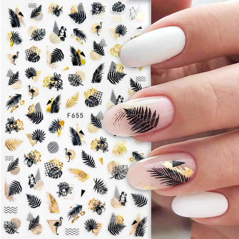 3D Black Laser Gold Autumn Leaf Nail Decal and Sticker Collection - dealskart.com.au