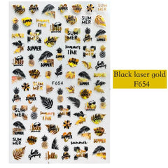 3D Black Laser Gold Autumn Leaf Nail Decal and Sticker Collection - dealskart.com.au
