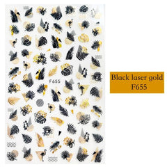 3D Black Laser Gold Autumn Leaf Nail Decal and Sticker Collection - dealskart.com.au