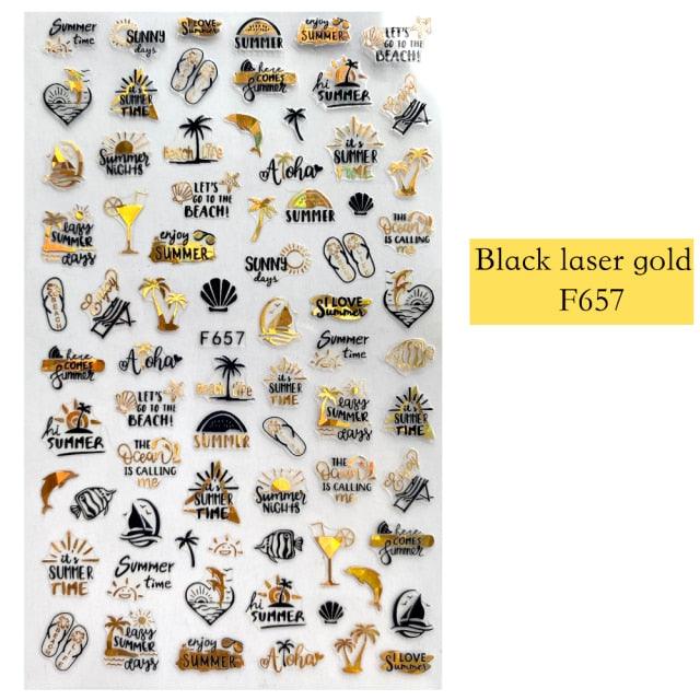 3D Black Laser Gold Autumn Leaf Nail Decal and Sticker Collection - dealskart.com.au