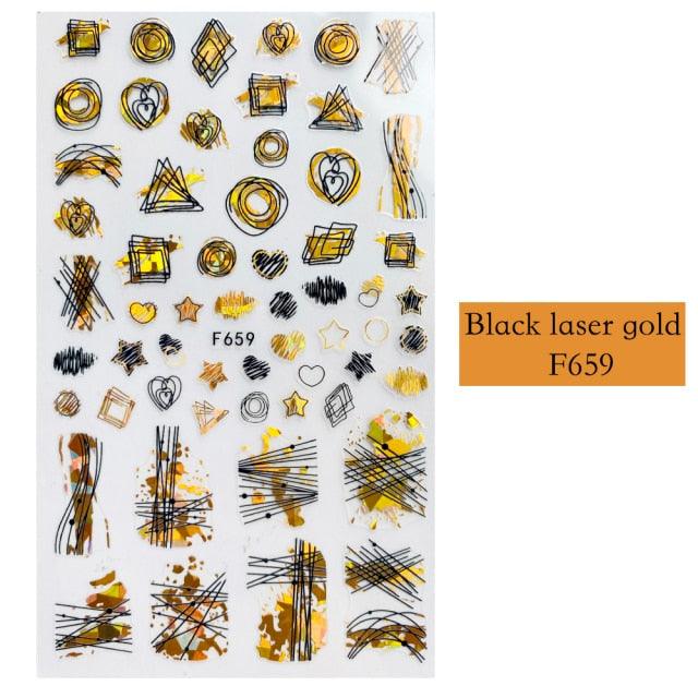 3D Black Laser Gold Autumn Leaf Nail Decal and Sticker Collection - dealskart.com.au