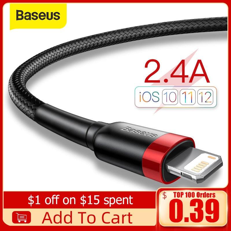 Base-us USB Cable for iPhone 12 11 Pro Max Xs X 8 Plus Cable 2.4A Fast Charging Cable for iPhone 7 SE Charger Cable USB Data Line - dealskart.com.au
